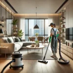 DALL·E 2025-01-13 14.31.56 - A highly realistic and professional image showcasing a condo cleaning scene in a stylish, modern condo. The setting features a bright, well-lit living